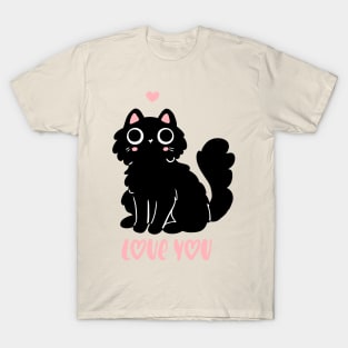 Cute black cat that loves you Ann adorable valentine's day gift for cat lovers T-Shirt